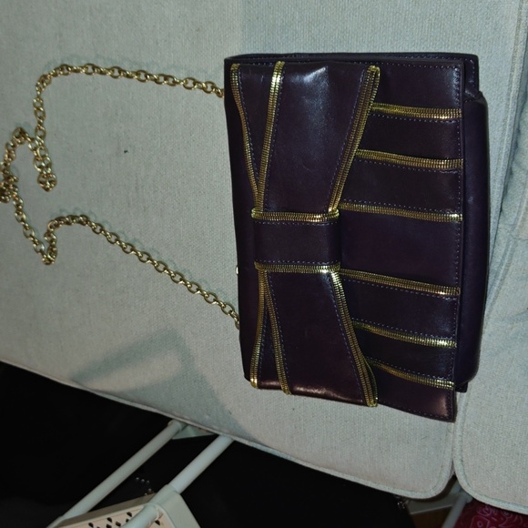 Zac Posen Z Spoke Leather Shirley Convertible Crossbody In Plum And Gold